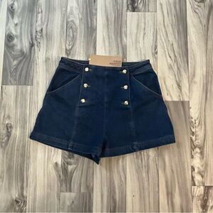 Navy High-Waist Sailor Shorts with Gold Buttons